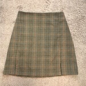 J. Galt Tan Black Plaid Mini Double Slit Cute Schoolgirl Skirt